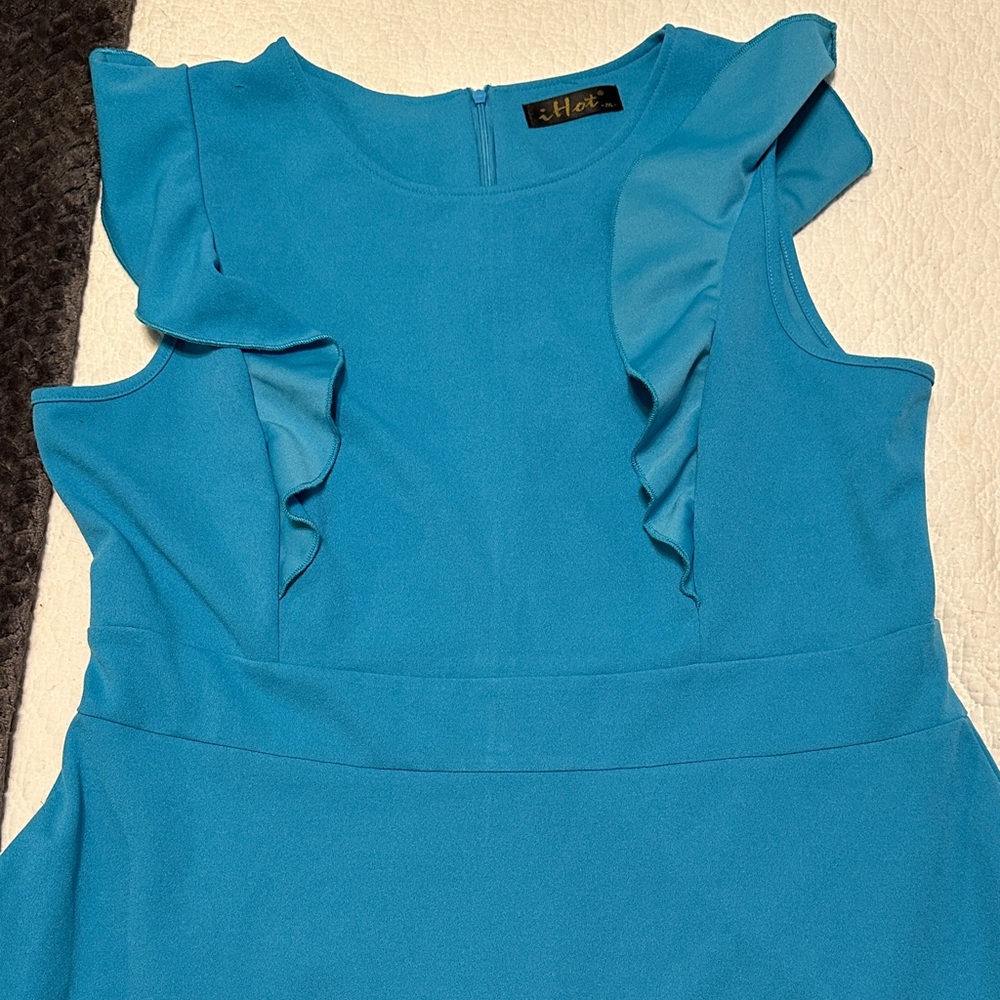 Blue Ruffle Sleeveless Dress. Size 2XL.